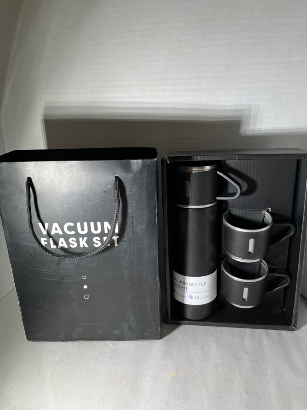 Vacuum Flask Set - Black 500ml Stainless Steel Gift set
